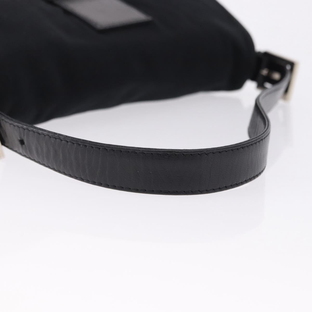 FENDI Mamma Baguette Shoulder Bag Cotton jersey Black Silver Auth am12099V