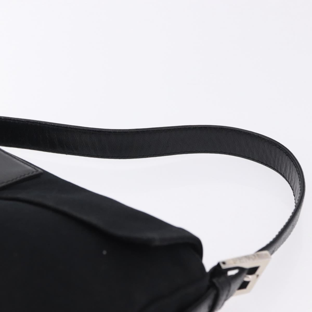 FENDI Mamma Baguette Shoulder Bag Cotton jersey Black Silver Auth am12099V