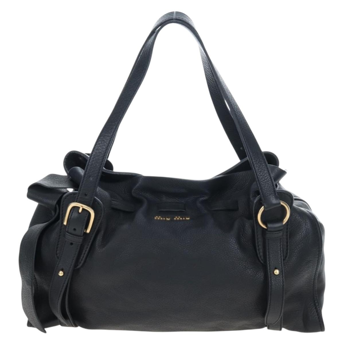 Miu Miu Side Ribbon Tote Bag Leather Black Gold RR1312 Auth am12103SAM