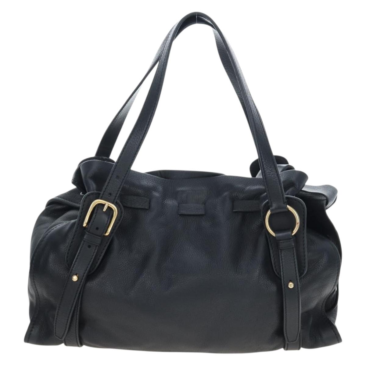 Miu Miu Side Ribbon Tote Bag Leather Black Gold RR1312 Auth am12103SAM