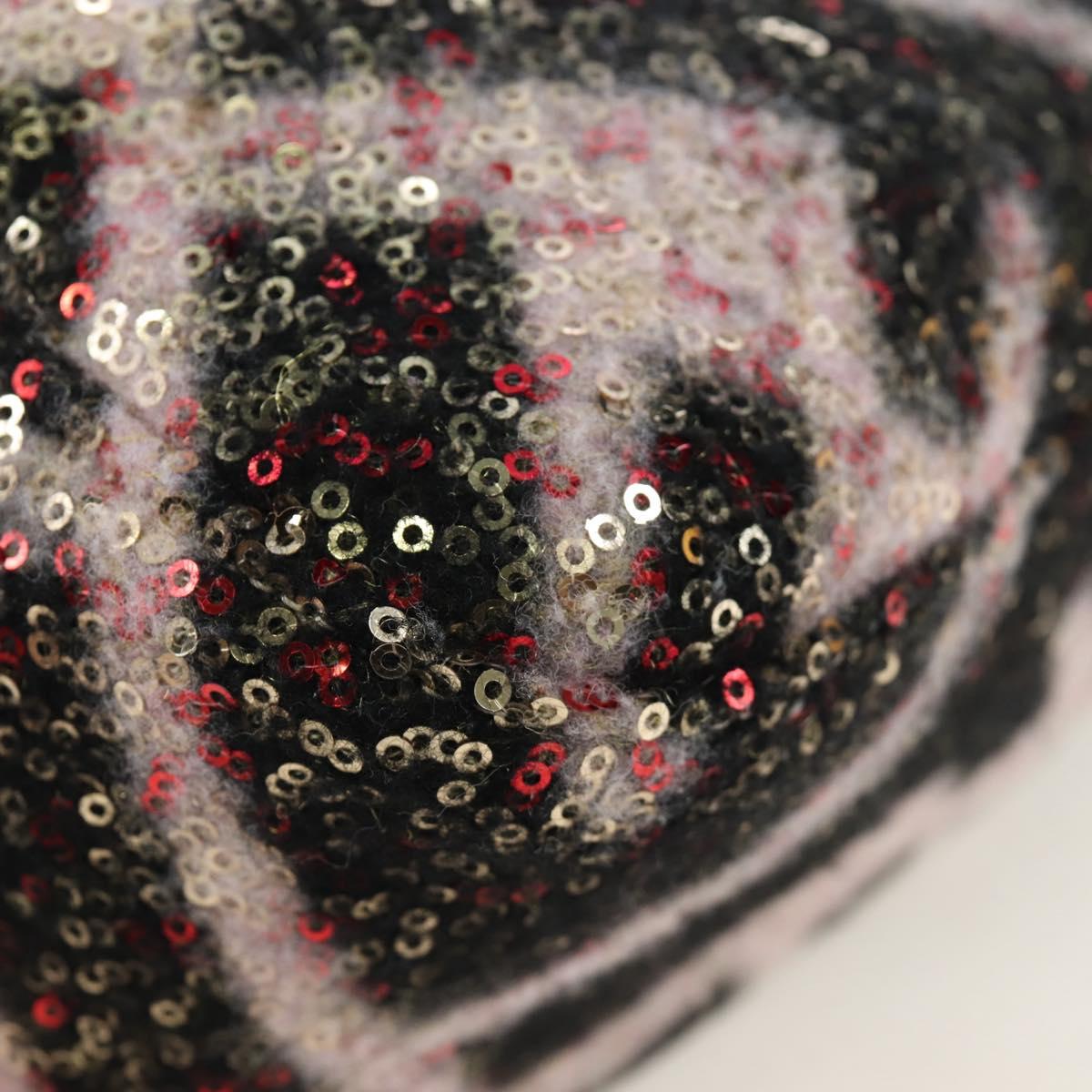 FENDI Chain Mamma Baguette Bag Wool Sequin Enamel Black Pink Auth am12104SM