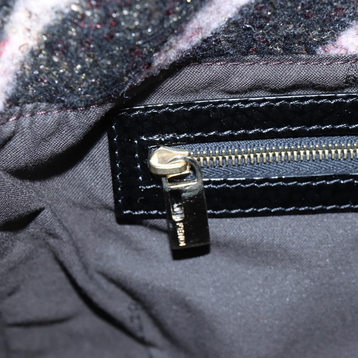 FENDI Chain Mamma Baguette Bag Wool Sequin Enamel Black Pink Auth am12104SM