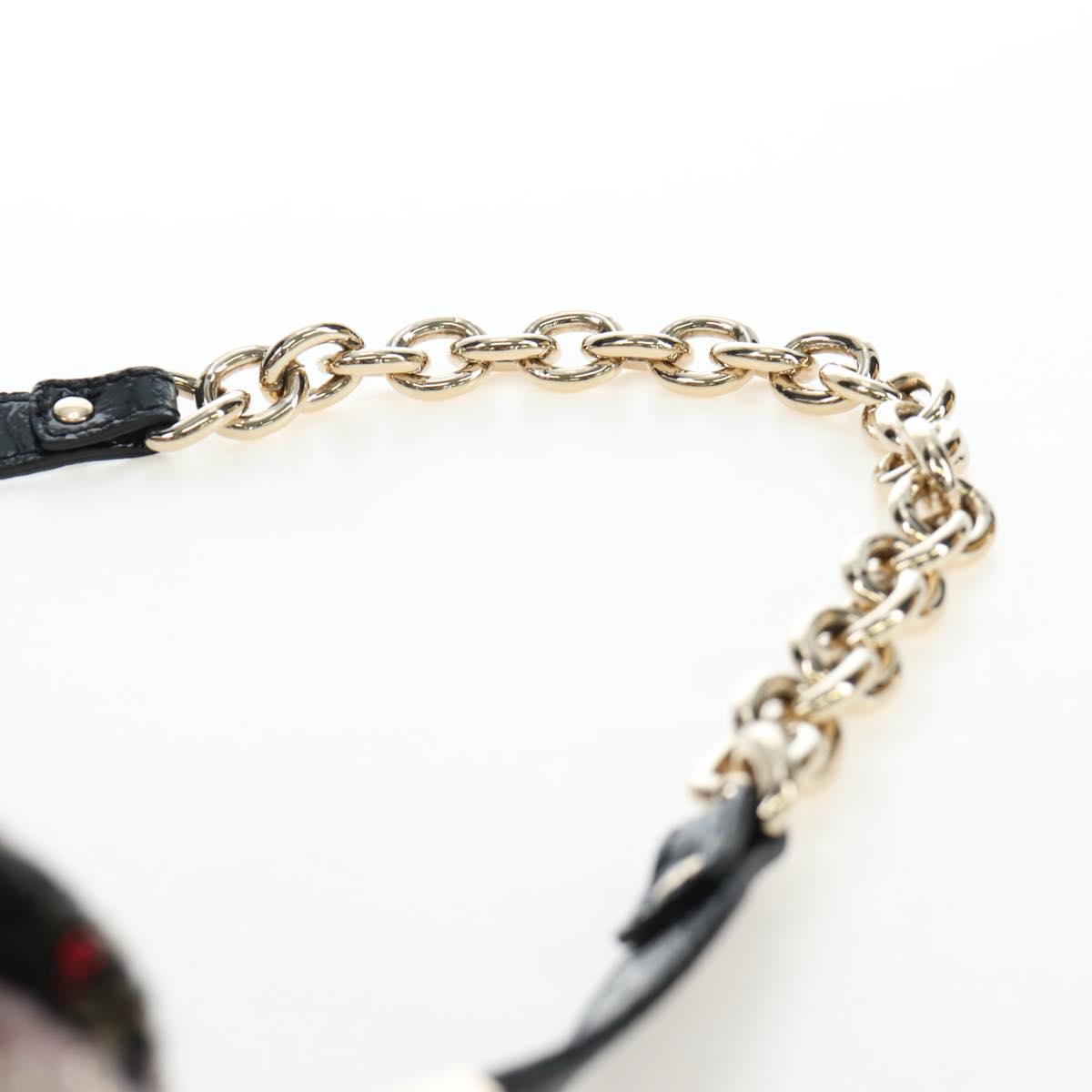 FENDI Chain Mamma Baguette Bag Wool Sequin Enamel Black Pink Auth am12104SM
