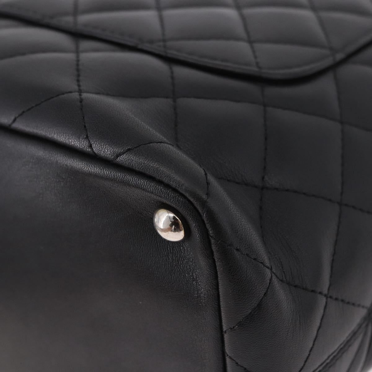 CHANEL Cambon Line Tote Bag Leather Black Silver CC Auth am12106M