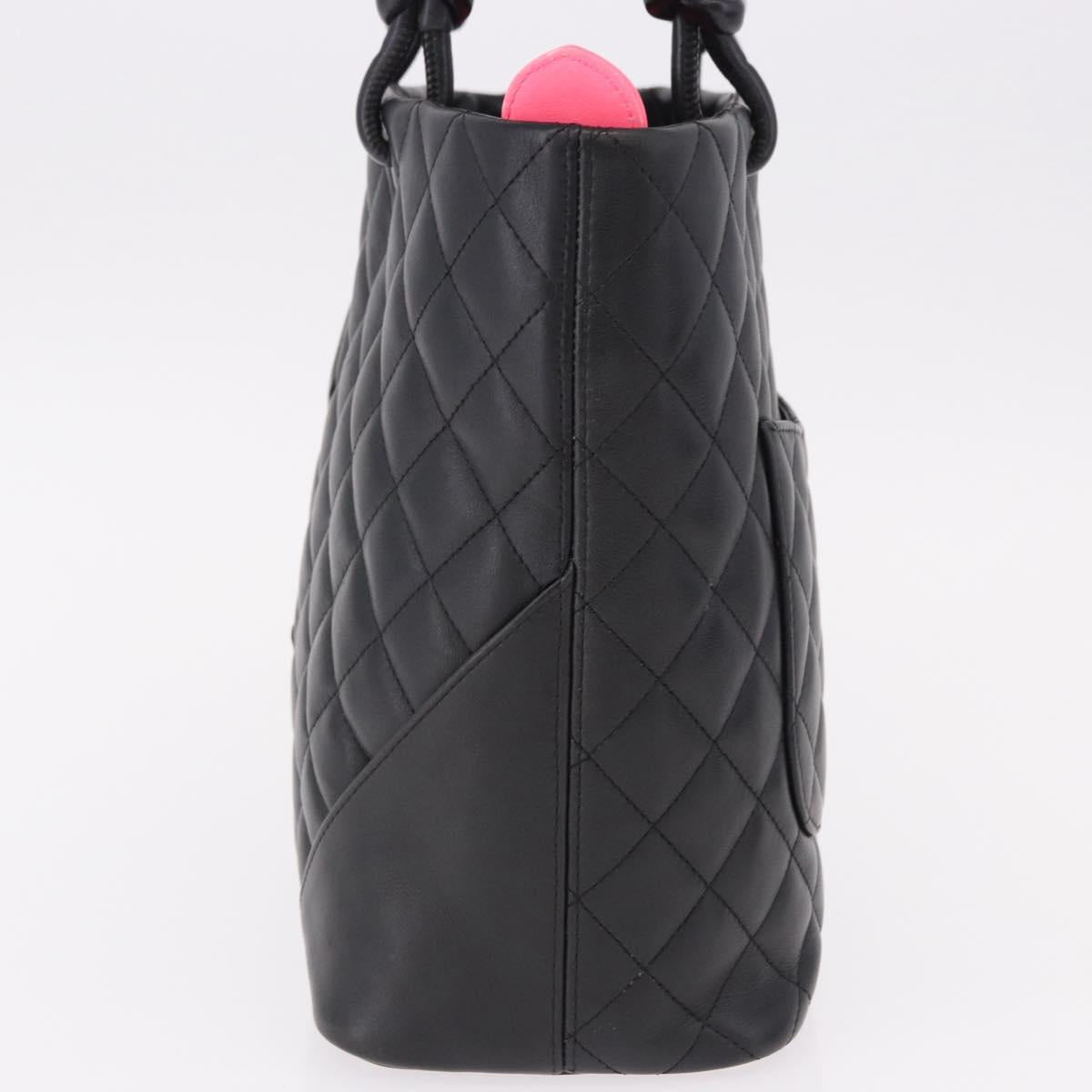 CHANEL Cambon Line Tote Bag Leather Black Silver CC Auth am12106M