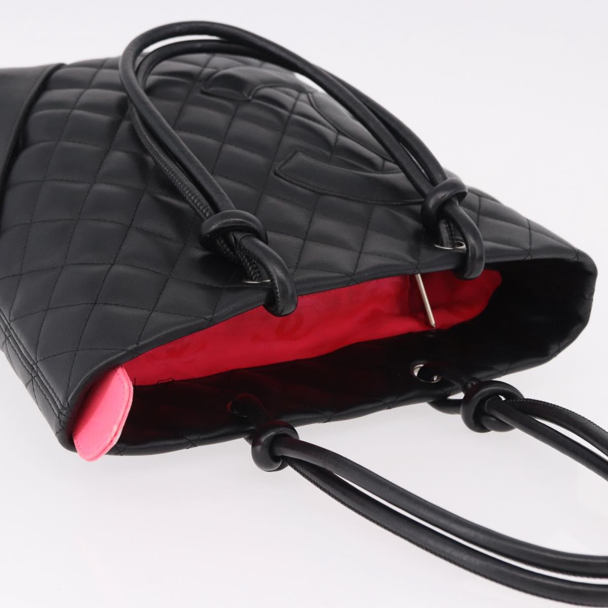 CHANEL Cambon Line Tote Bag Leather Black Silver CC Auth am12106M