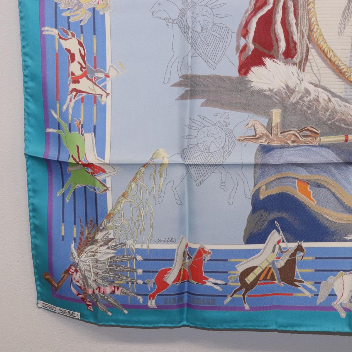 HERMES Carre 90 Scarf ”PANI LA SHAR PAWNEE” Silk Blue Auth am12110M