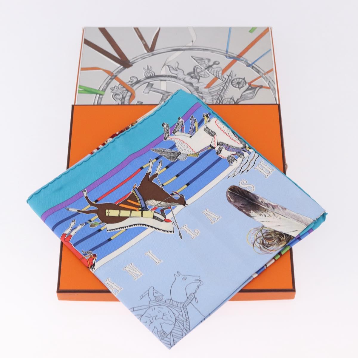HERMES Carre 90 Scarf ”PANI LA SHAR PAWNEE” Silk Blue Auth am12110M