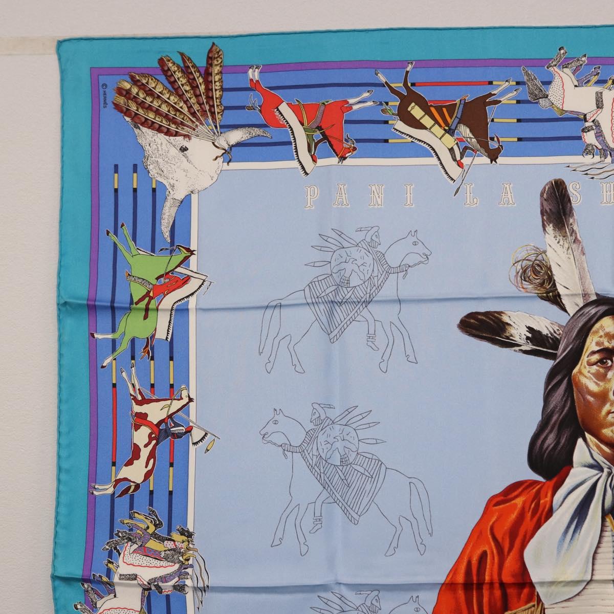 HERMES Carre 90 Scarf ”PANI LA SHAR PAWNEE” Silk Blue Auth am12110M