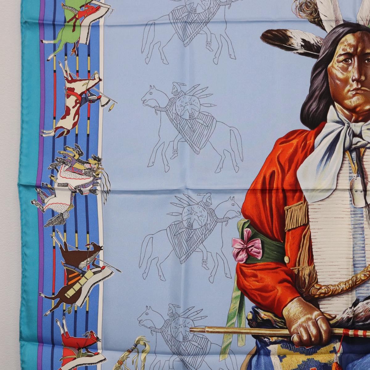 HERMES Carre 90 Scarf ”PANI LA SHAR PAWNEE” Silk Blue Auth am12110M