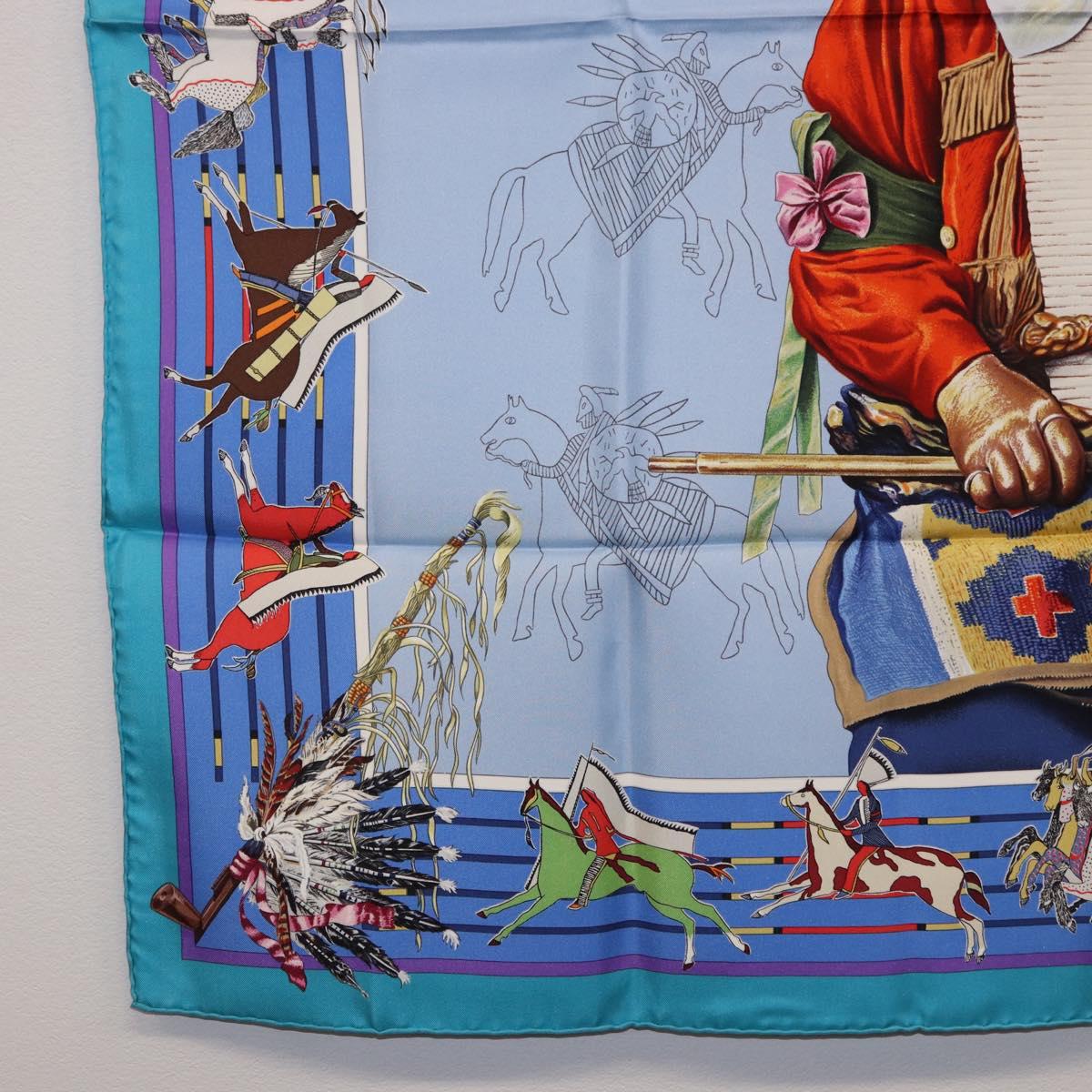 HERMES Carre 90 Scarf ”PANI LA SHAR PAWNEE” Silk Blue Auth am12110M