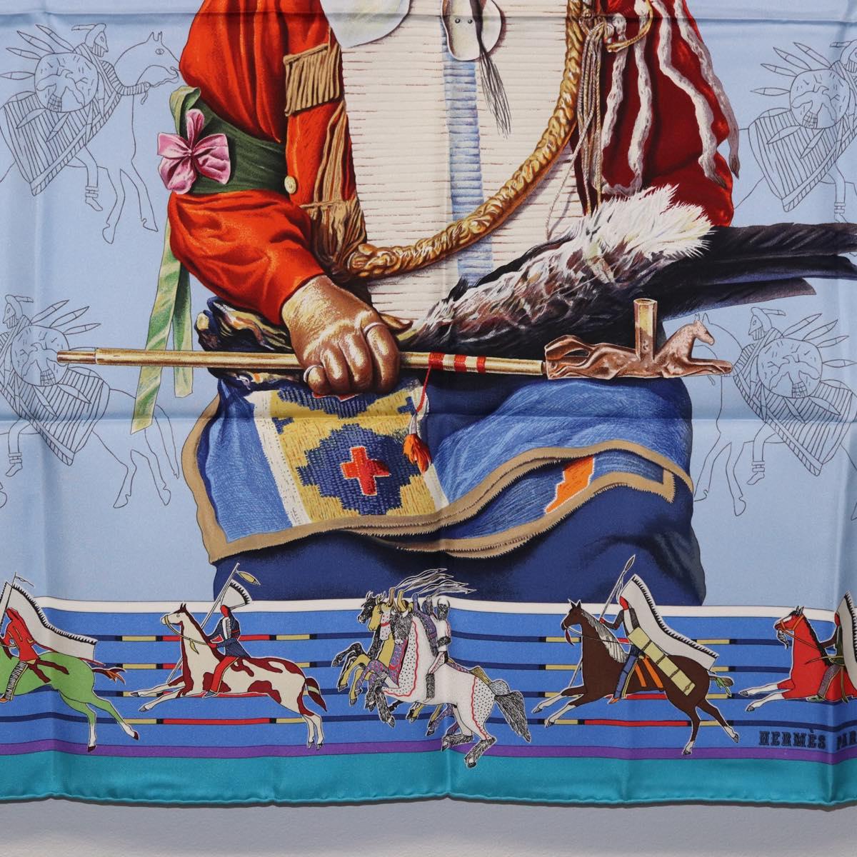 HERMES Carre 90 Scarf ”PANI LA SHAR PAWNEE” Silk Blue Auth am12110M