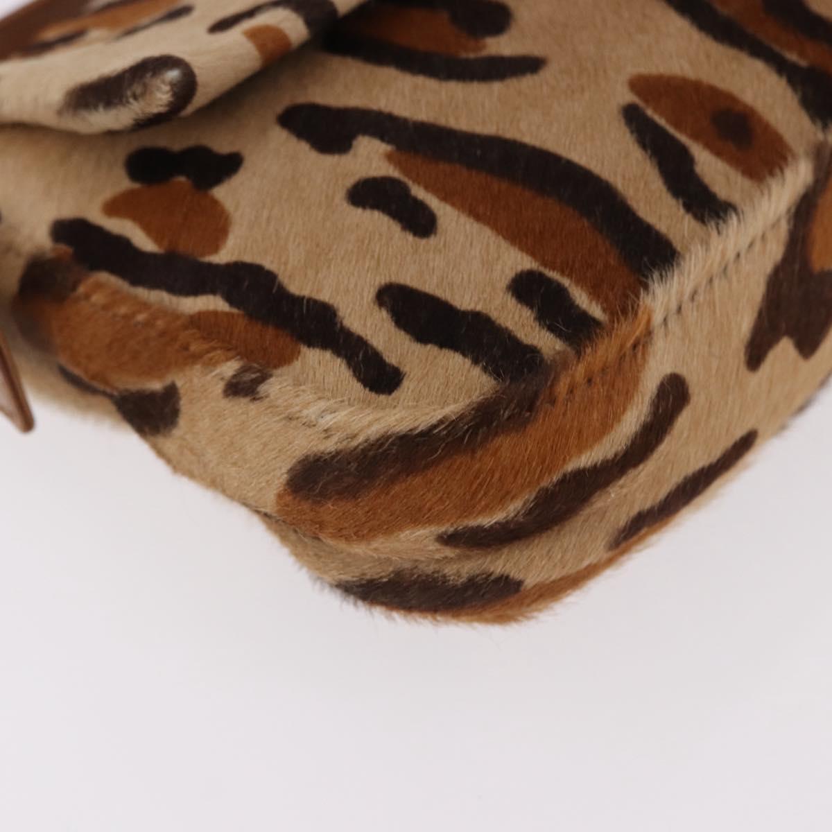 FENDI Leopard Mamma Baguette Bag Harako leather Beige Silver Auth am12111SM