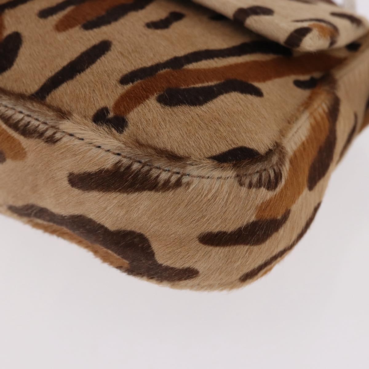 FENDI Leopard Mamma Baguette Bag Harako leather Beige Silver Auth am12111SM