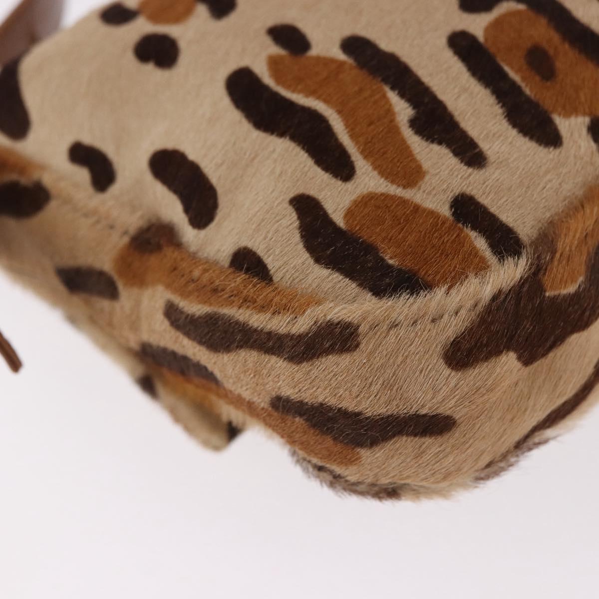 FENDI Leopard Mamma Baguette Bag Harako leather Beige Silver Auth am12111SM