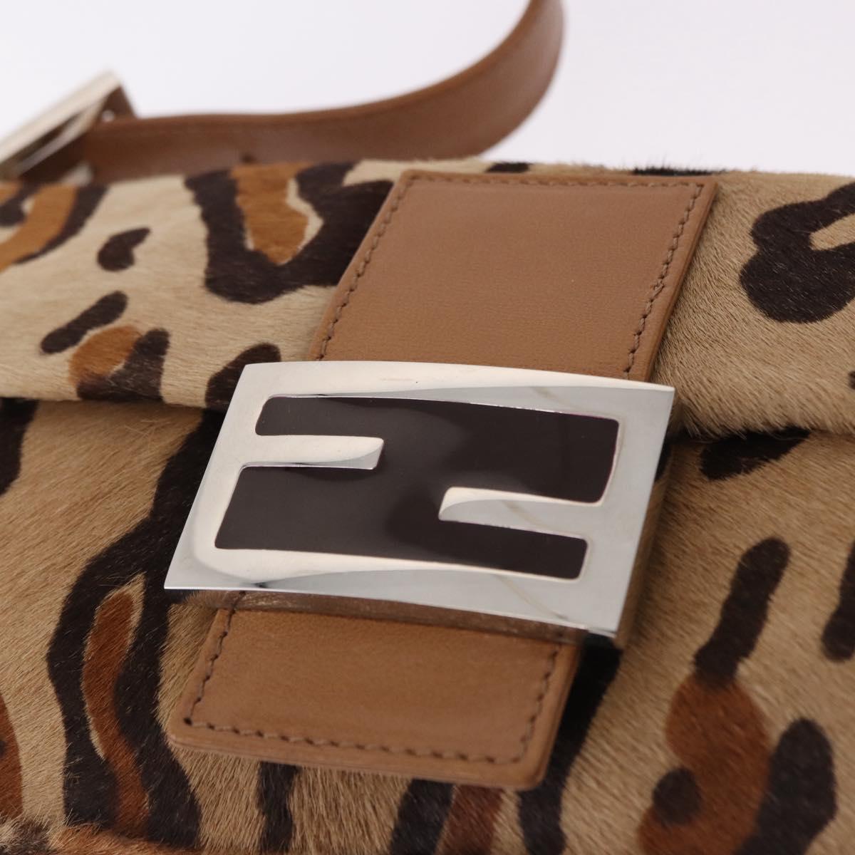 FENDI Leopard Mamma Baguette Bag Harako leather Beige Silver Auth am12111SM