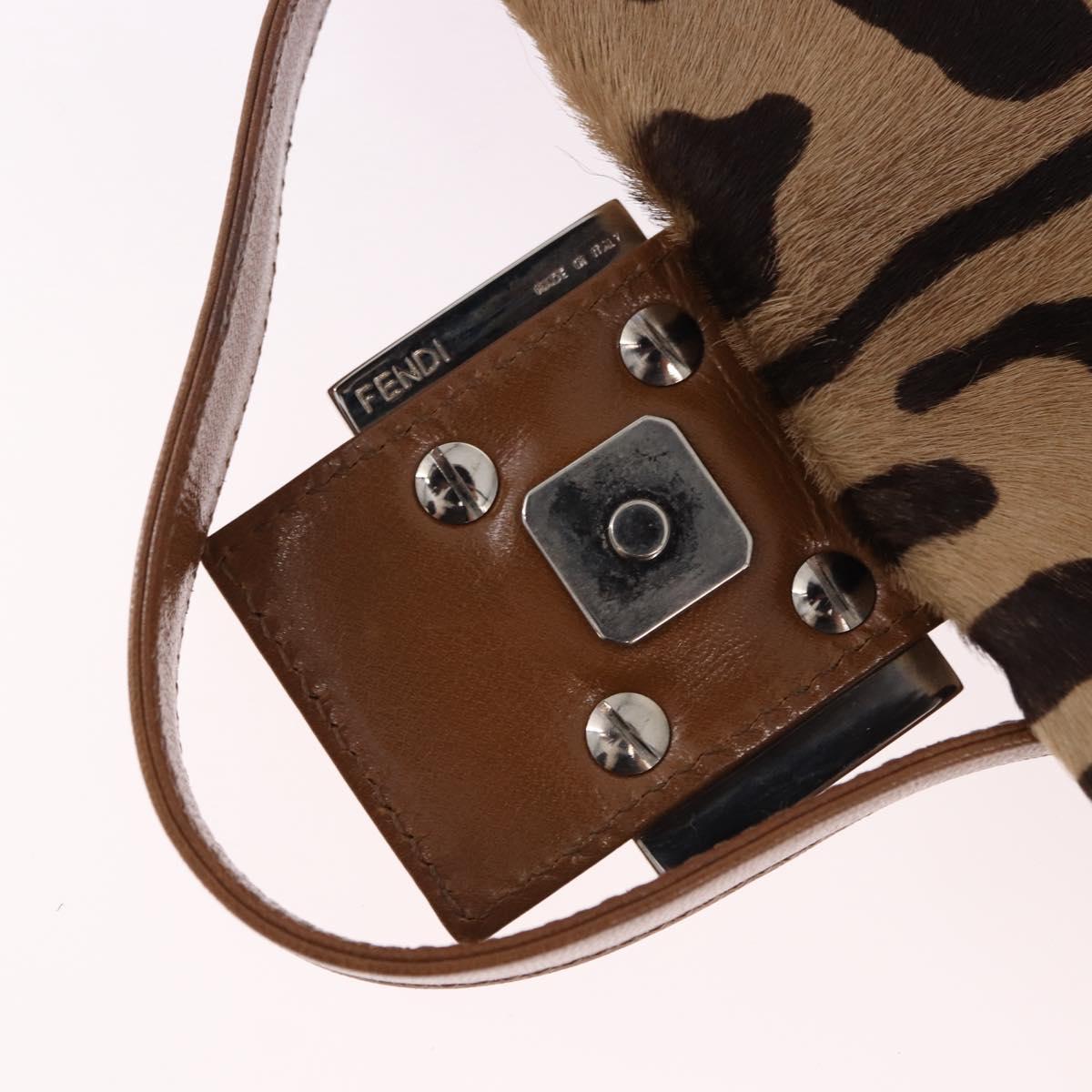 FENDI Leopard Mamma Baguette Bag Harako leather Beige Silver Auth am12111SM