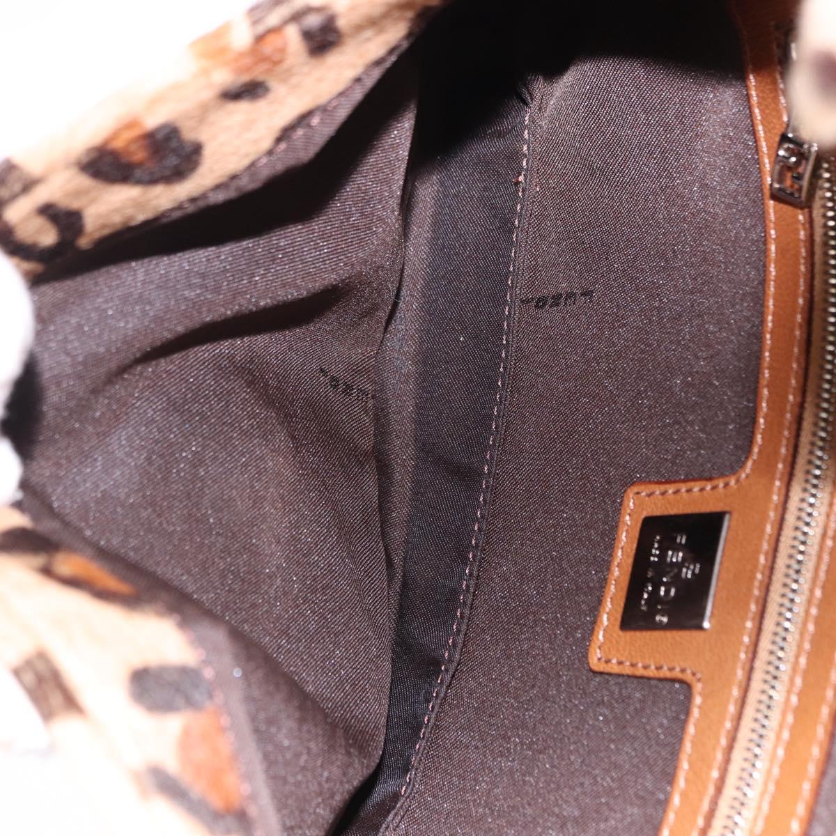FENDI Leopard Mamma Baguette Bag Harako leather Beige Silver Auth am12111SM
