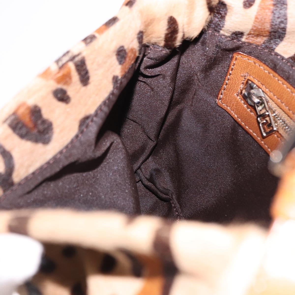 FENDI Leopard Mamma Baguette Bag Harako leather Beige Silver Auth am12111SM