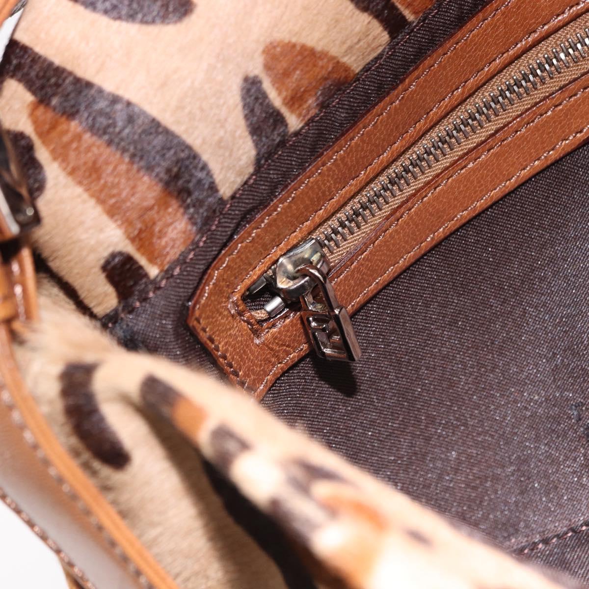 FENDI Leopard Mamma Baguette Bag Harako leather Beige Silver Auth am12111SM