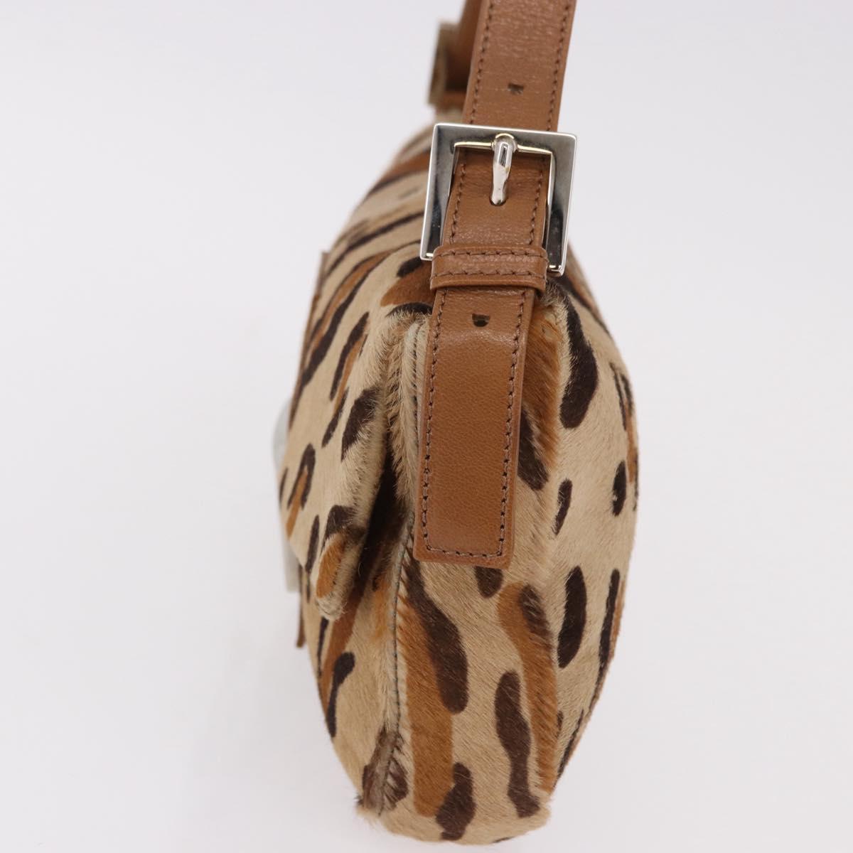 FENDI Leopard Mamma Baguette Bag Harako leather Beige Silver Auth am12111SM