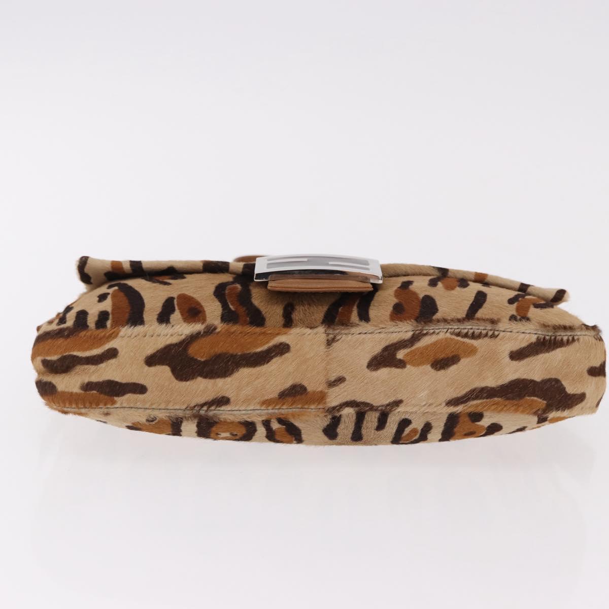 FENDI Leopard Mamma Baguette Bag Harako leather Beige Silver Auth am12111SM