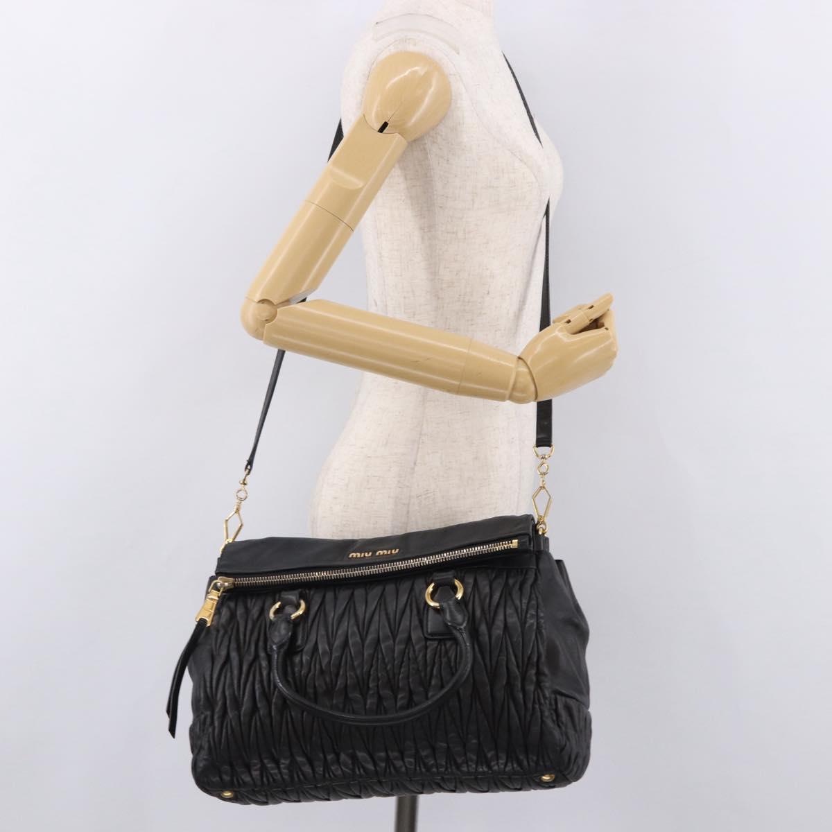 Miu Miu Matelasse Hand Bag Leather 2way Black Gold Auth am12113V