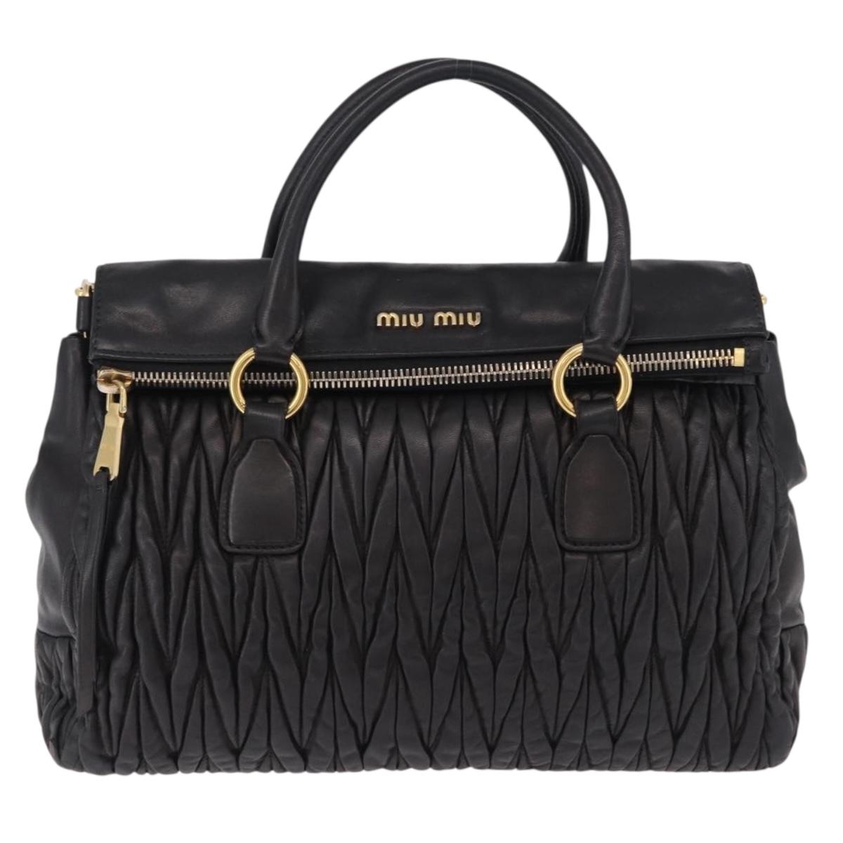 Miu Miu Matelasse Hand Bag Leather 2way Black Gold Auth am12113V