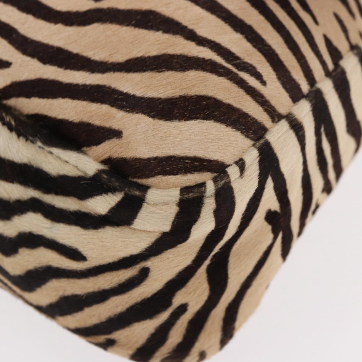 FENDI Zebra Pattern Mamma Baguette Bag Harako leather Beige Gold Auth am12114SAM