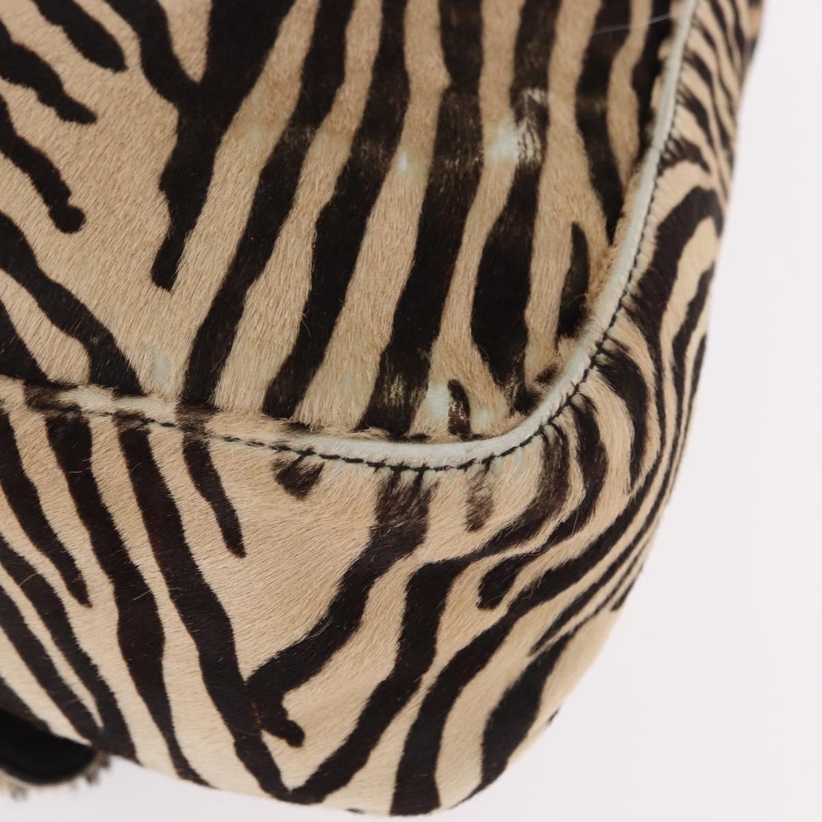 FENDI Zebra Pattern Mamma Baguette Bag Harako leather Beige Gold Auth am12114SAM