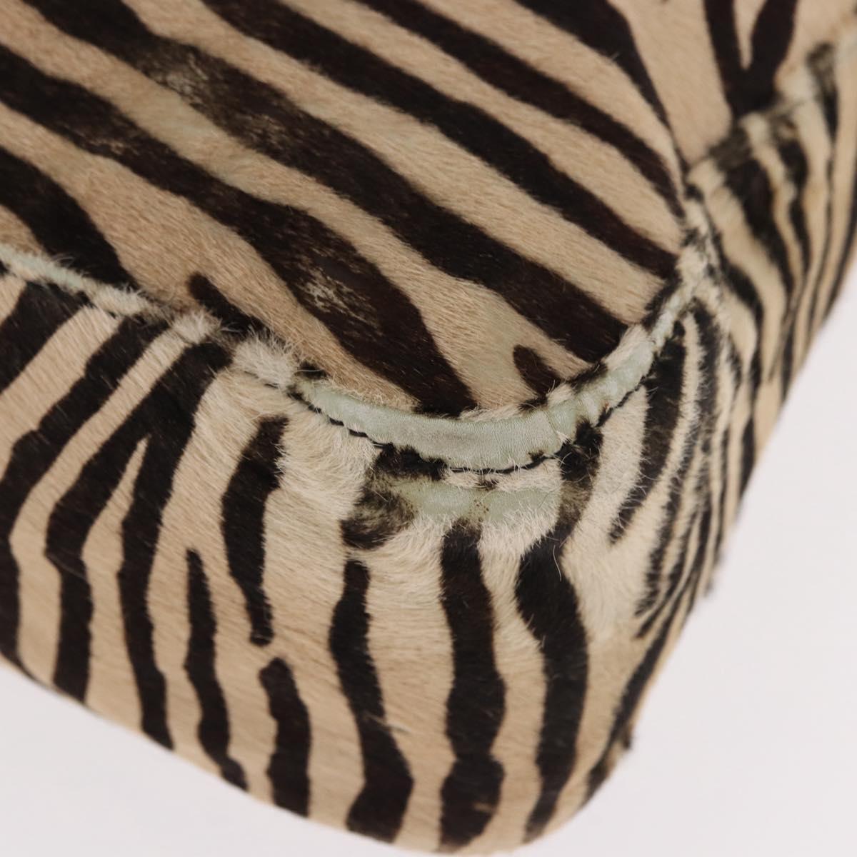 FENDI Zebra Pattern Mamma Baguette Bag Harako leather Beige Gold Auth am12114SAM