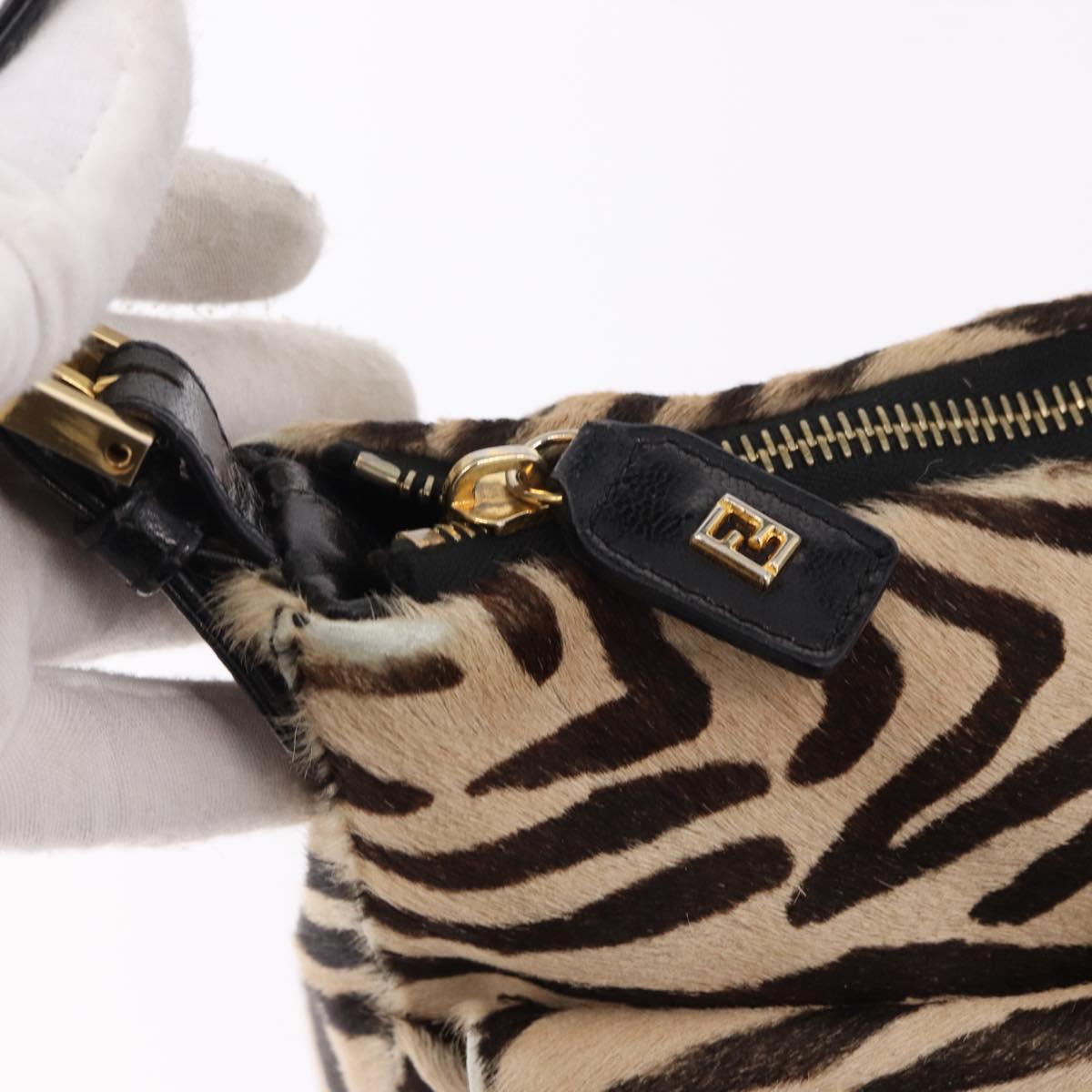 FENDI Zebra Pattern Mamma Baguette Bag Harako leather Beige Gold Auth am12114SAM