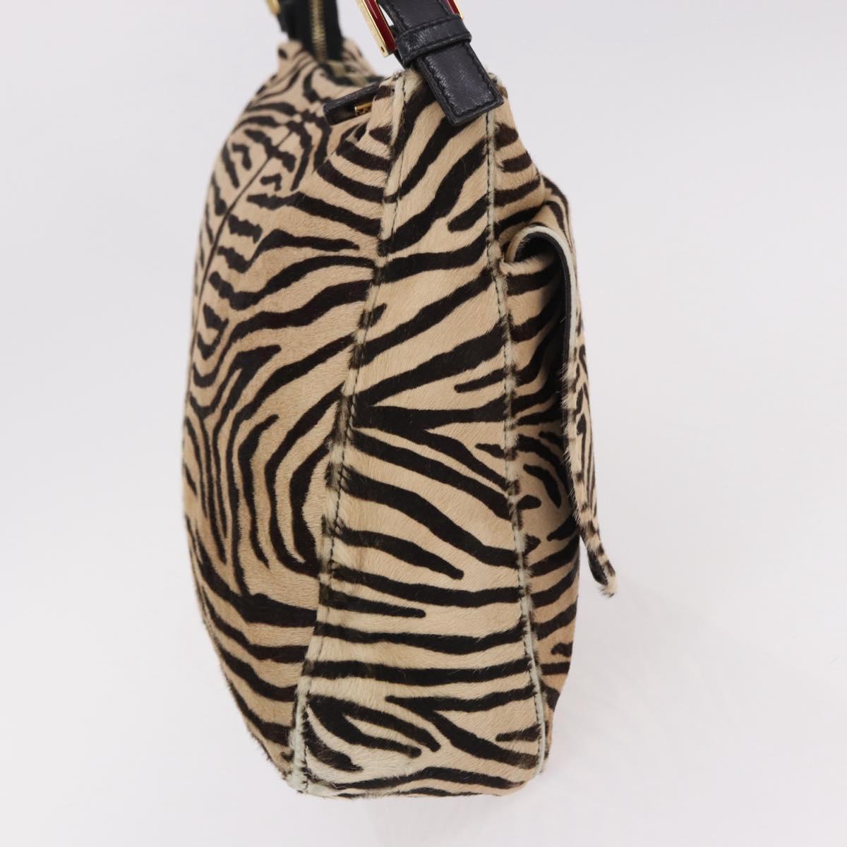 FENDI Zebra Pattern Mamma Baguette Bag Harako leather Beige Gold Auth am12114SAM