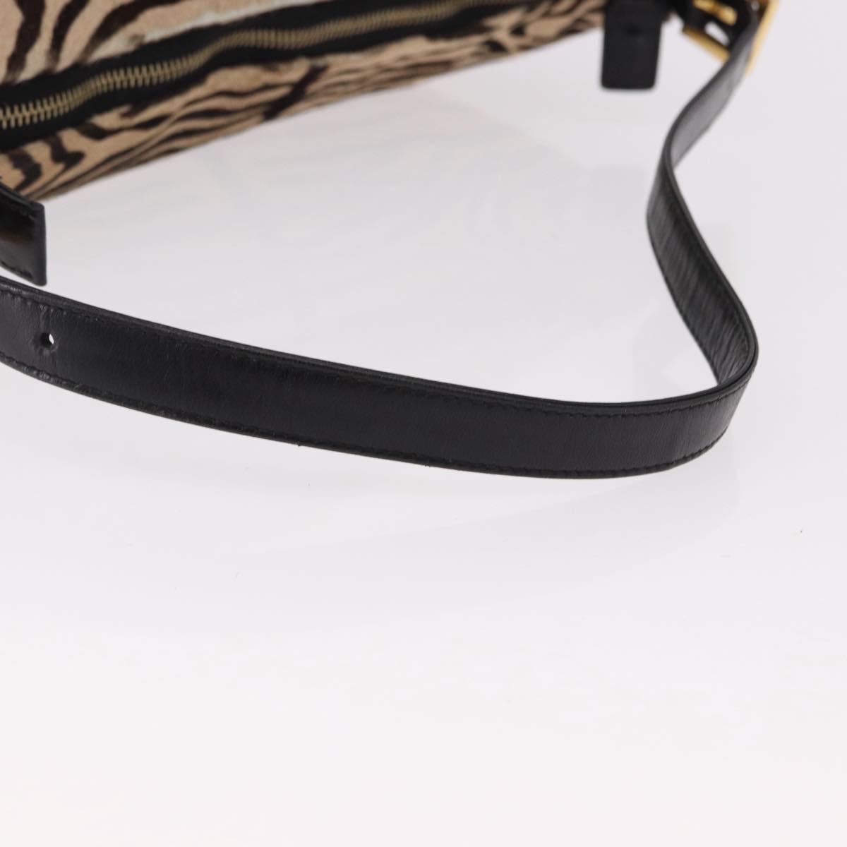 FENDI Zebra Pattern Mamma Baguette Bag Harako leather Beige Gold Auth am12114SAM