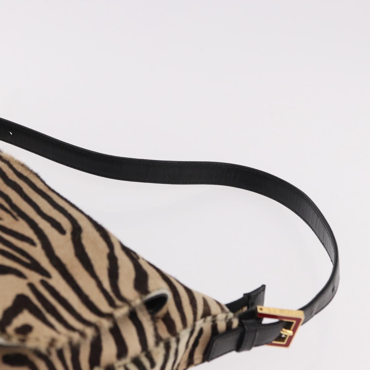 FENDI Zebra Pattern Mamma Baguette Bag Harako leather Beige Gold Auth am12114SAM