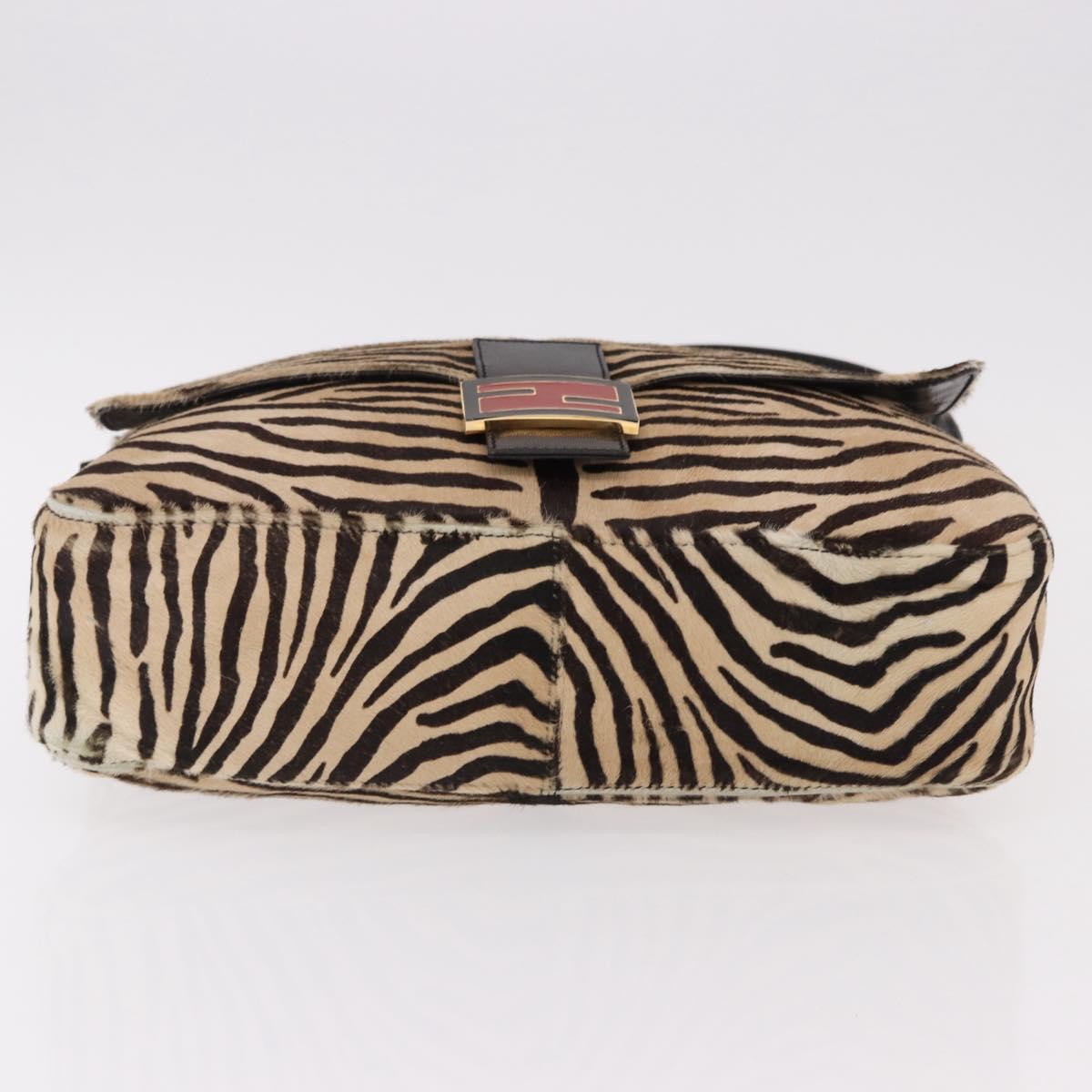 FENDI Zebra Pattern Mamma Baguette Bag Harako leather Beige Gold Auth am12114SAM