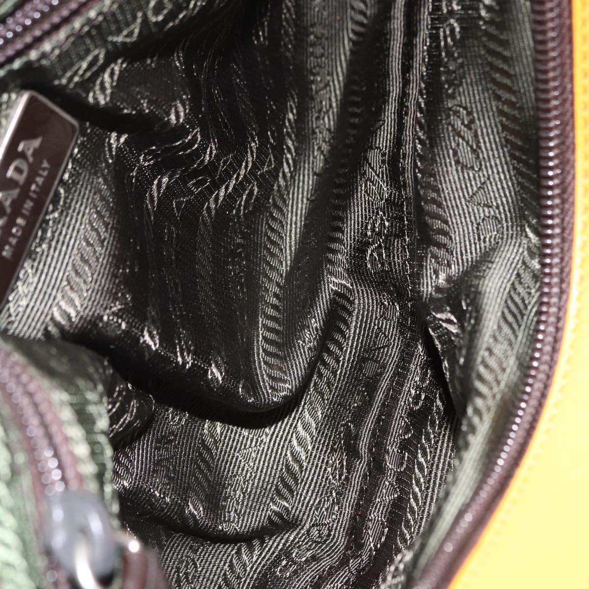 PRADA Hand Bag Leather Yellow Silver Auth am12115V