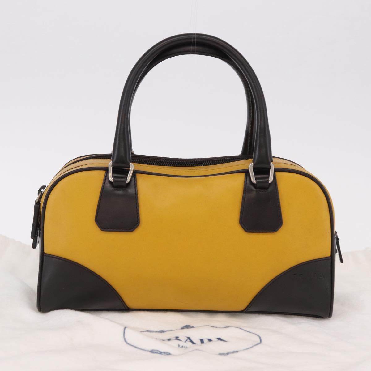 PRADA Hand Bag Leather Yellow Silver Auth am12115V