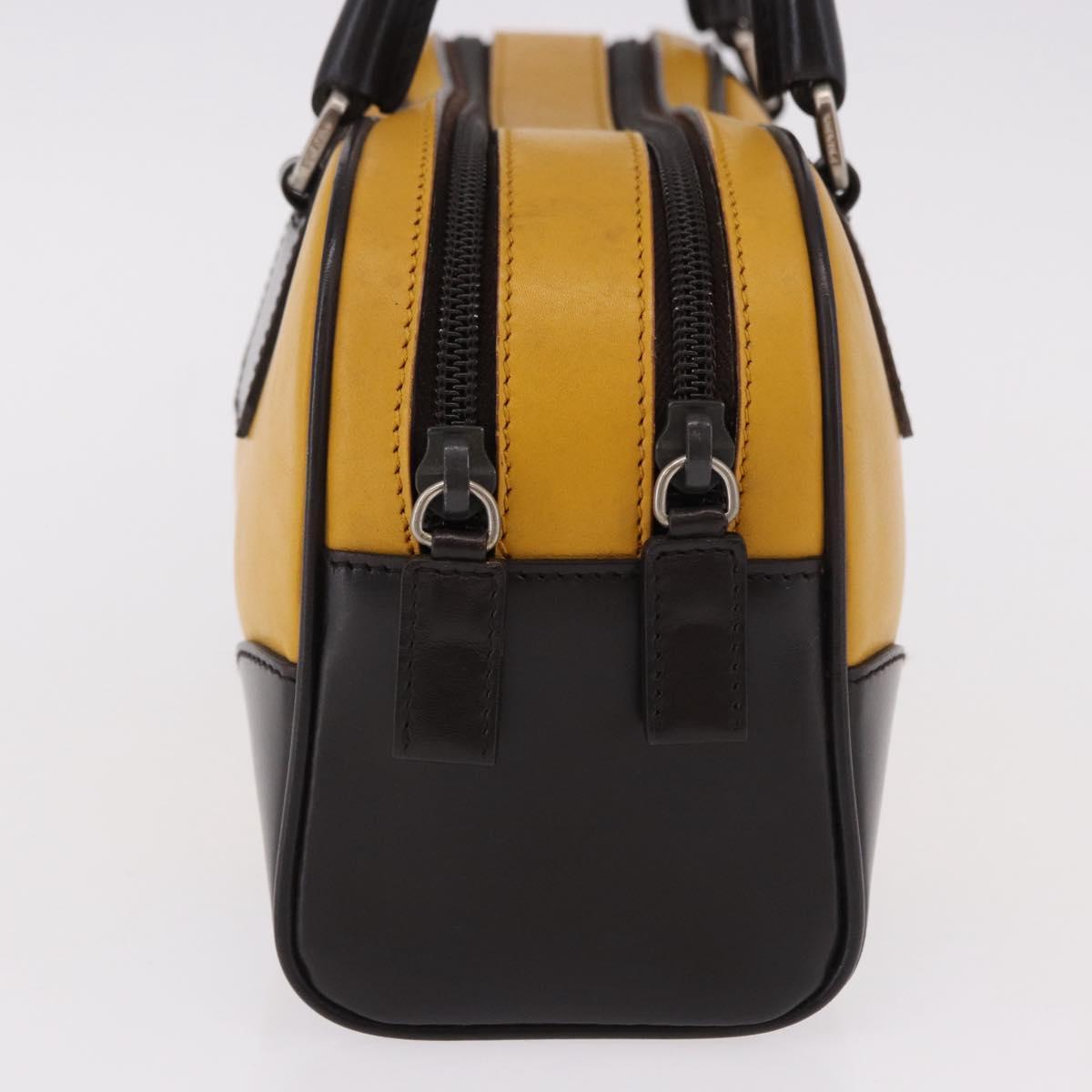 PRADA Hand Bag Leather Yellow Silver Auth am12115V