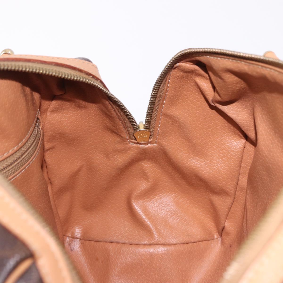CELINE Macadam Canvas Mini Boston Bag PVC Leather Brown Gold Auth am12116A