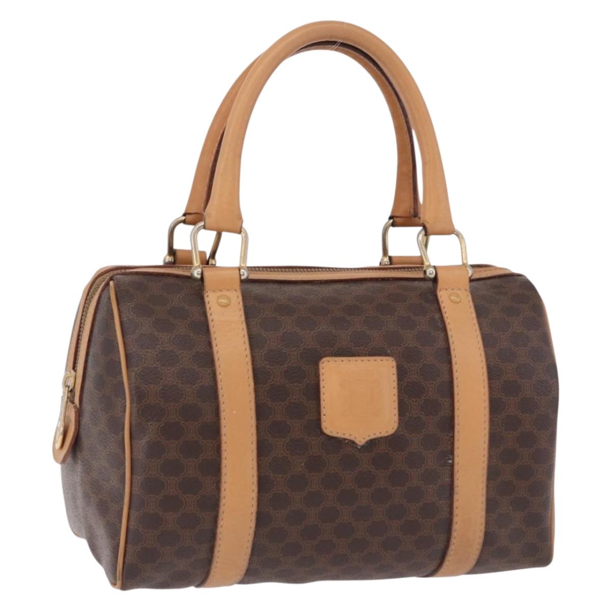 CELINE Macadam Canvas Mini Boston Bag PVC Leather Brown Gold Auth am12116A