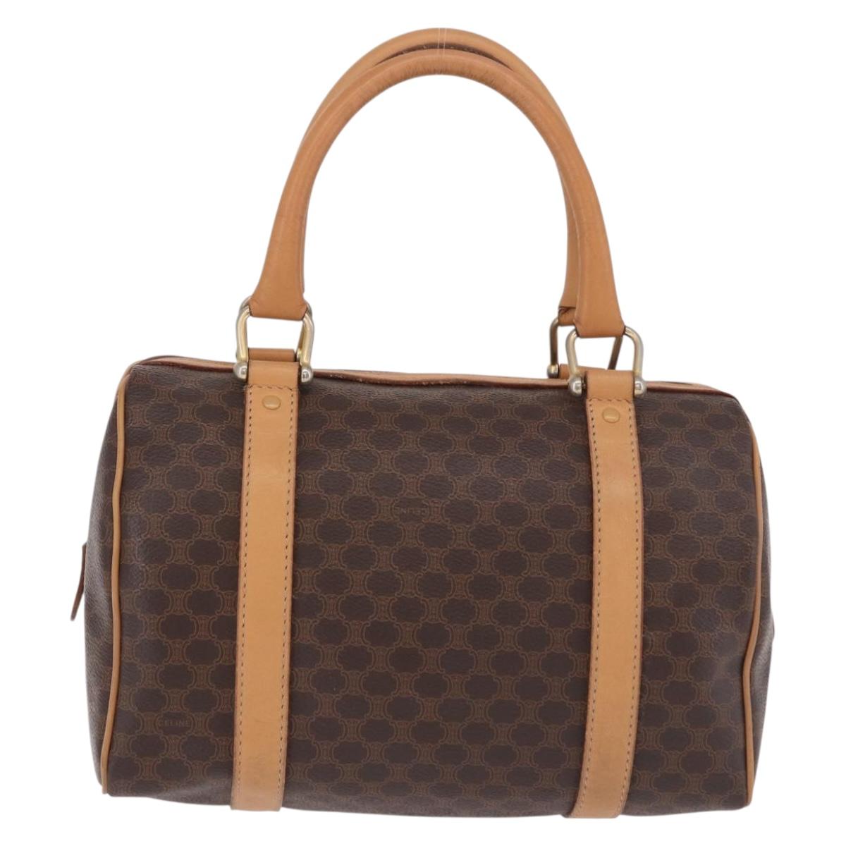 CELINE Macadam Canvas Mini Boston Bag PVC Leather Brown Gold Auth am12116A