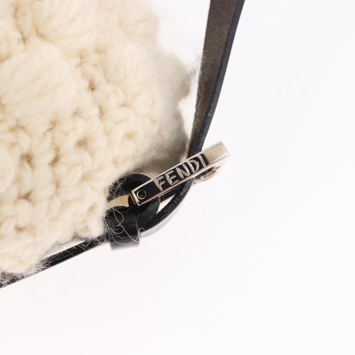 FENDI Mamma Baguette Shoulder Bag Wool White Black Auth am12117SAV
