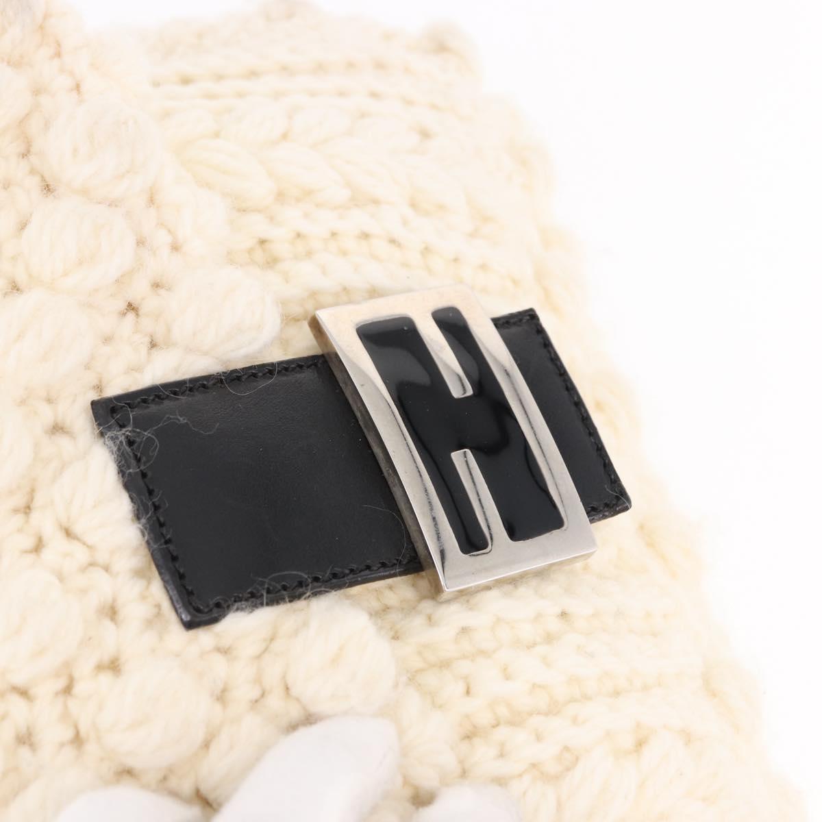 FENDI Mamma Baguette Shoulder Bag Wool White Black Auth am12117SAV