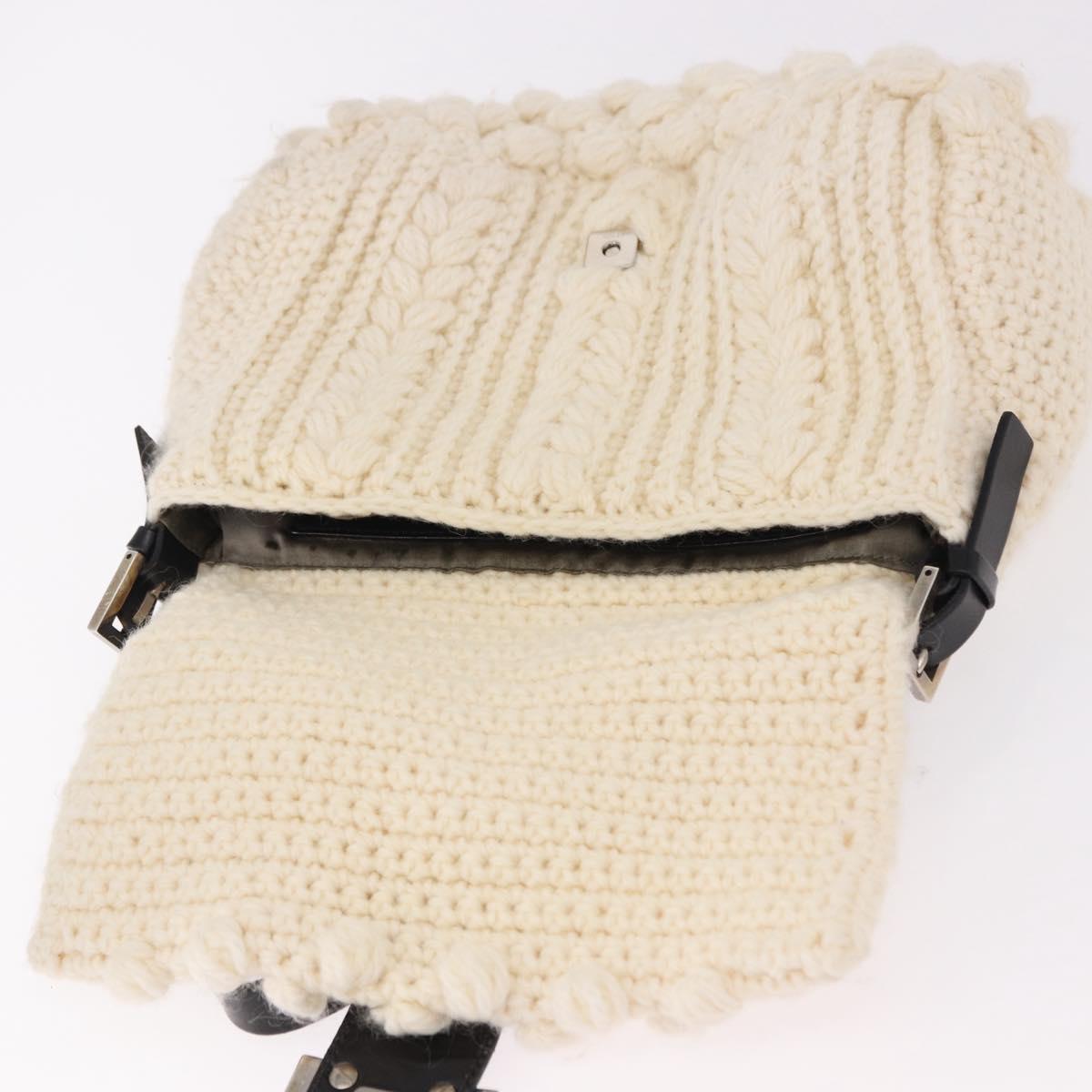 FENDI Mamma Baguette Shoulder Bag Wool White Black Auth am12117SAV