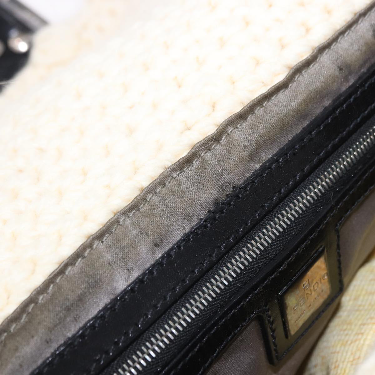 FENDI Mamma Baguette Shoulder Bag Wool White Black Auth am12117SAV