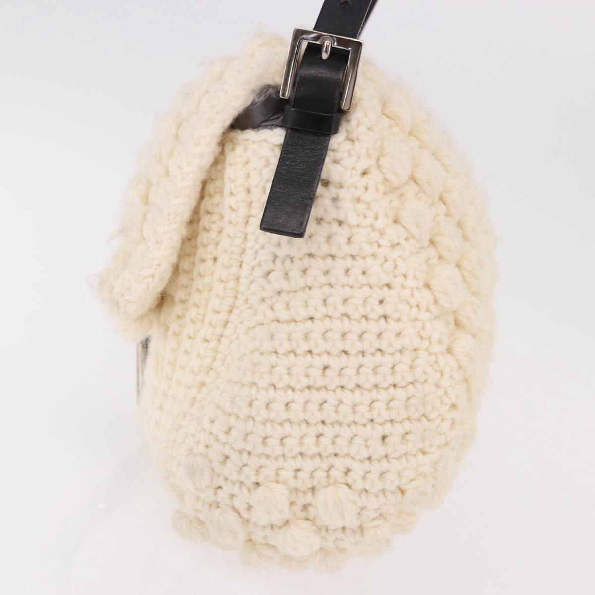 FENDI Mamma Baguette Shoulder Bag Wool White Black Auth am12117SAV