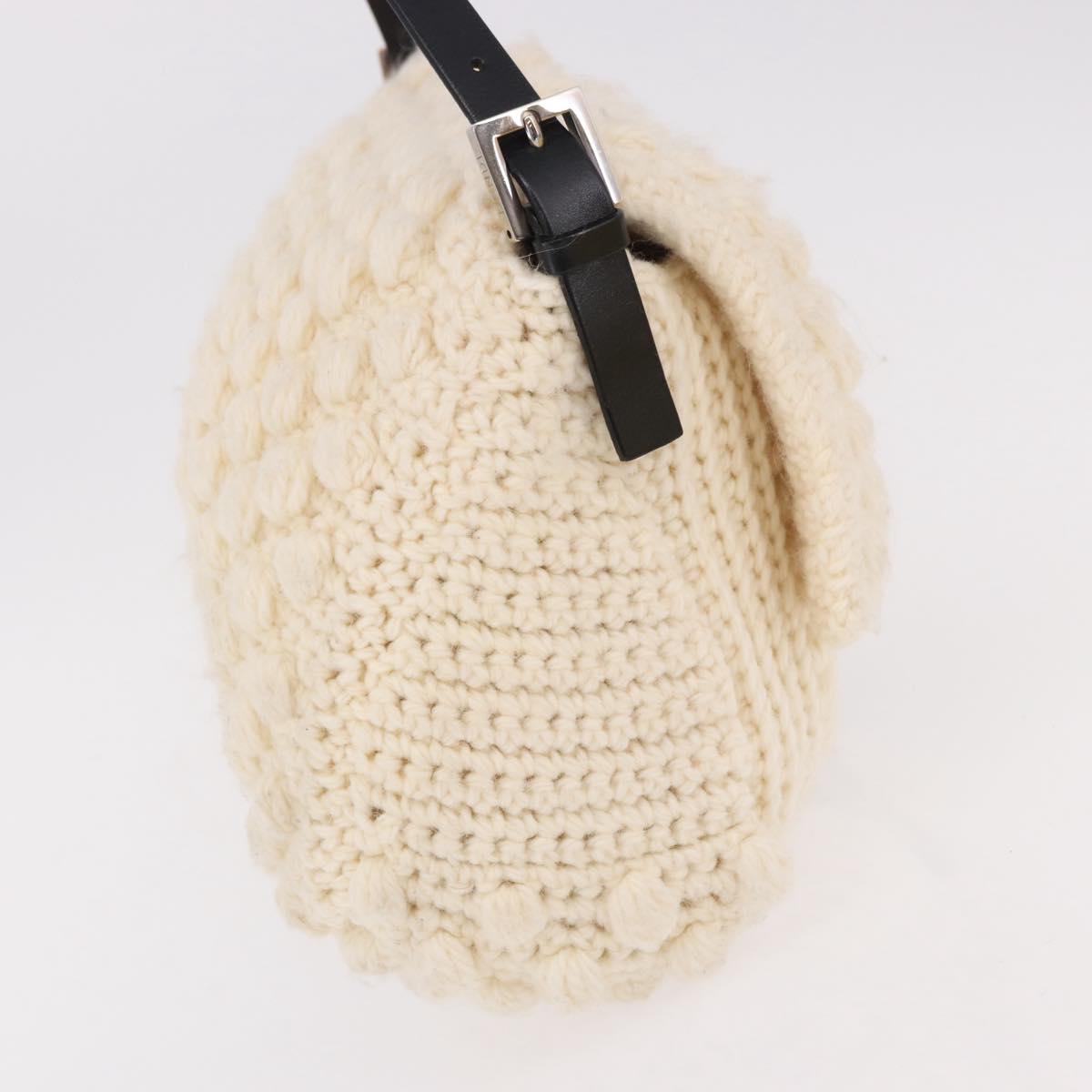 FENDI Mamma Baguette Shoulder Bag Wool White Black Auth am12117SAV