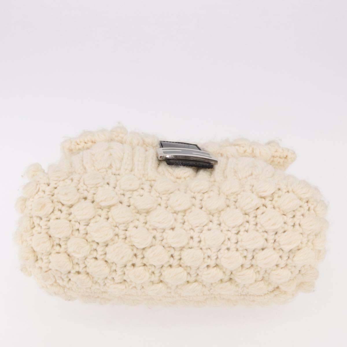FENDI Mamma Baguette Shoulder Bag Wool White Black Auth am12117SAV