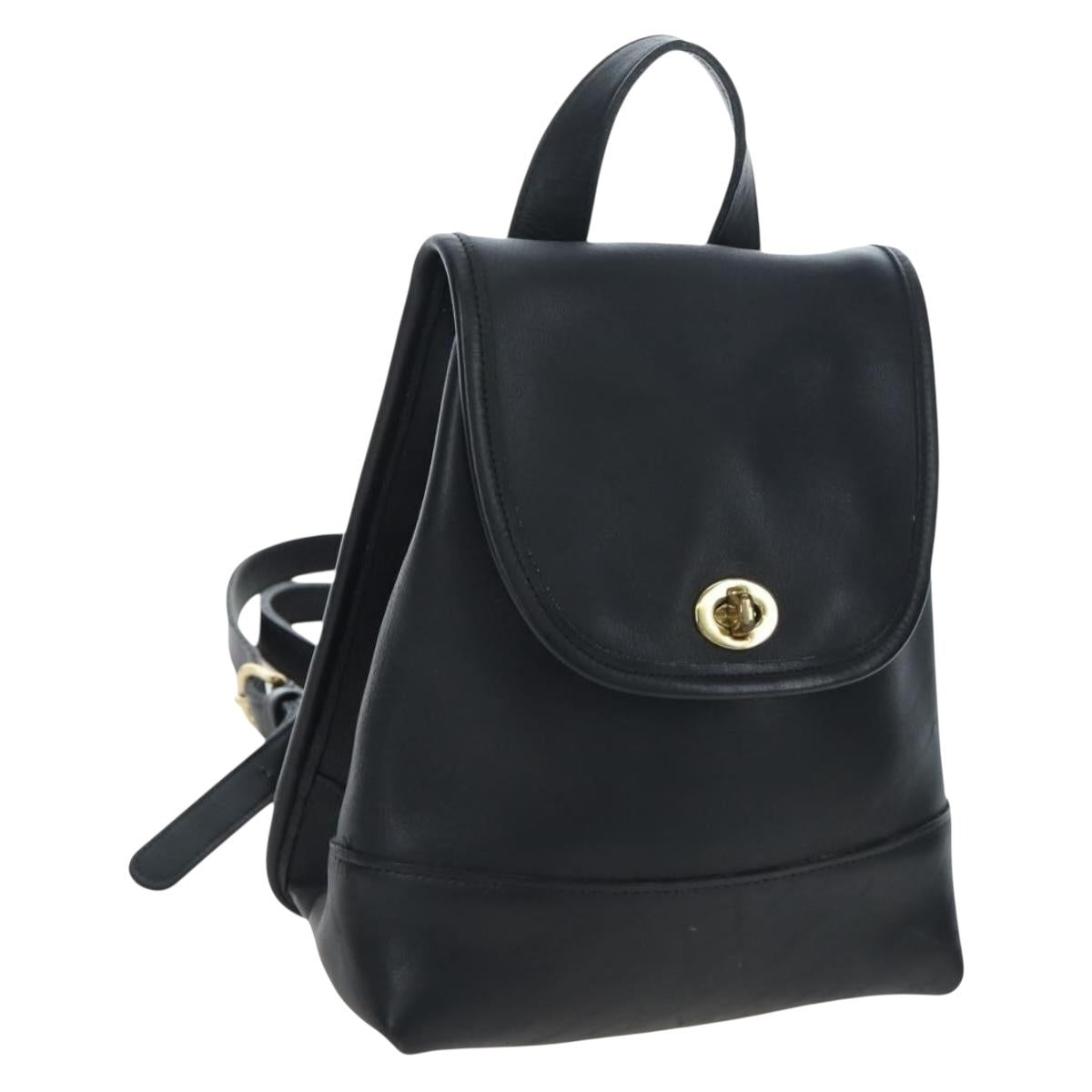 Coach Backpack Leather Black Gold Auth am12121A